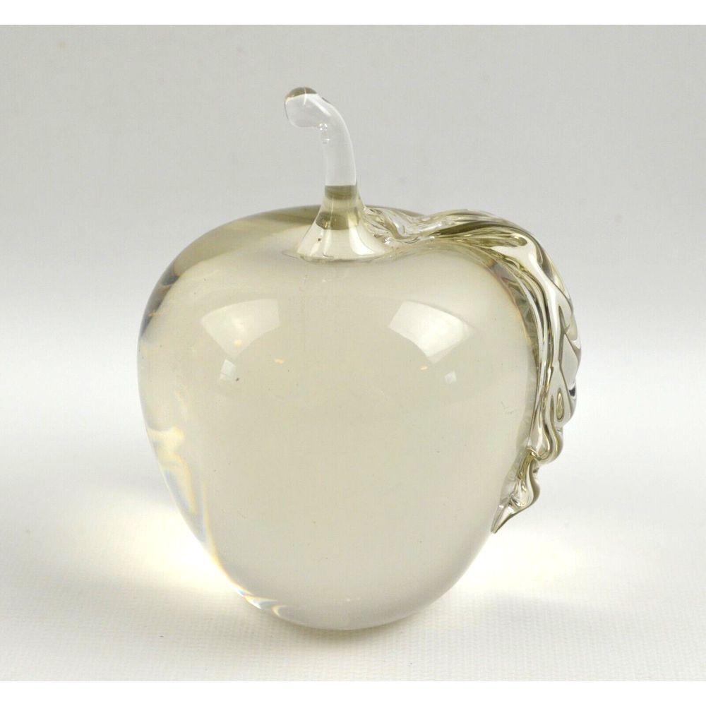 Clear Solid Glass Apple Decorative Fruit with Clear Stem 3" Heavy
